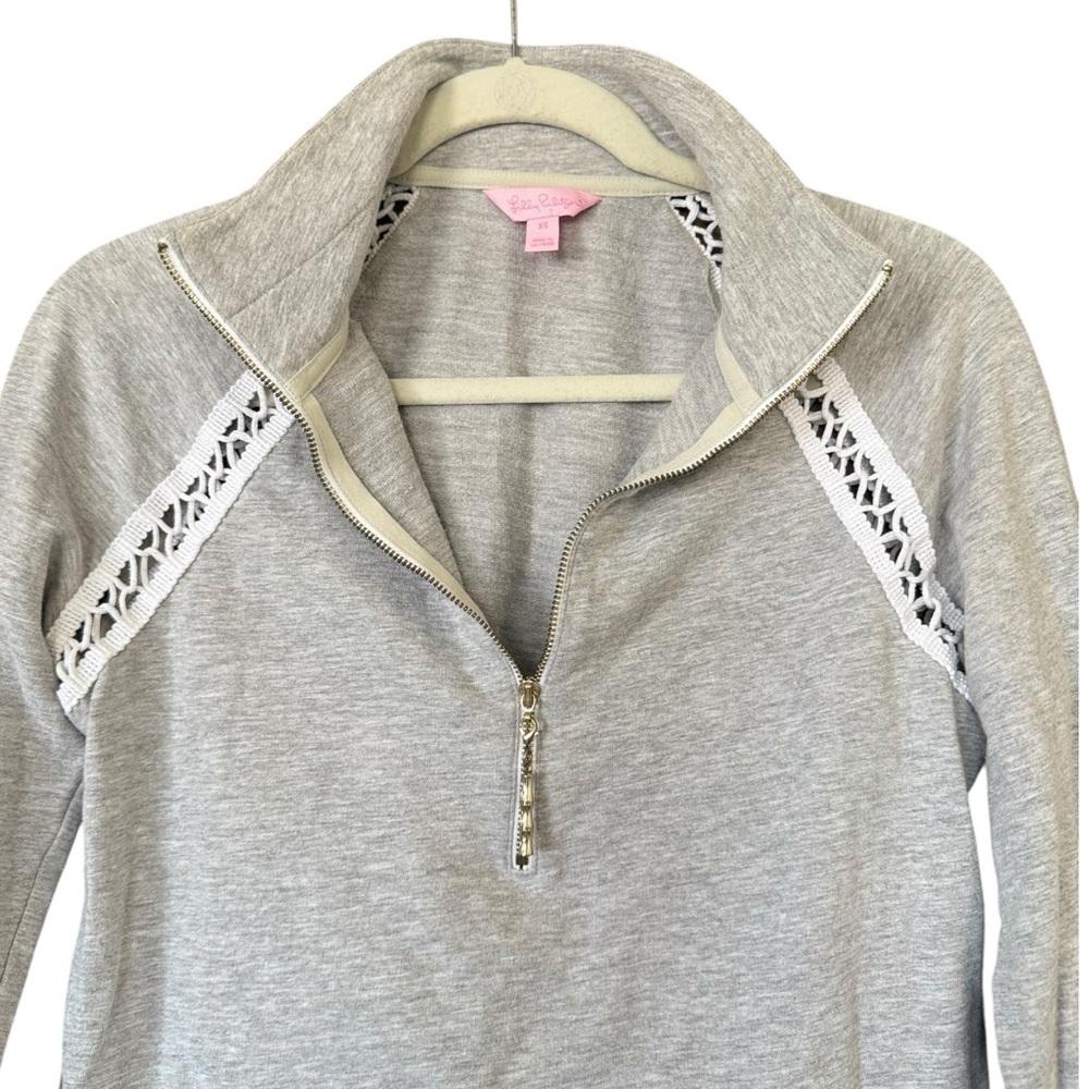 Lilly Pulitzer Skipper Popover 1/2 Zip Jacket XS Gray Crochet Preppy Lightweight - Picture 4 of 7